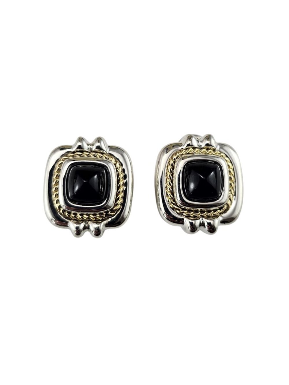 Tiffany & Co. Sterling Silver and 18K Yellow Gold Onyx Earrings #26164